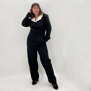 Vintage 90s Liz Claiborne Black Dressy Tuxedo Jumpsuit | Size M/L